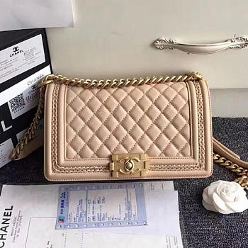 Chanel Lambskin Medium Boy Bag A67086 Beige VS02723 25cm