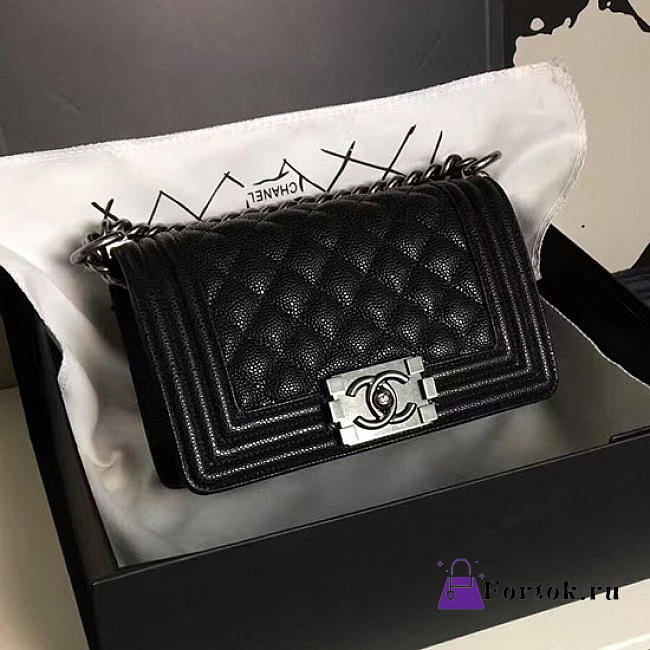 Chanel Small Quilted Caviar Boy Bag Black Silver VS03258 20cm - 1