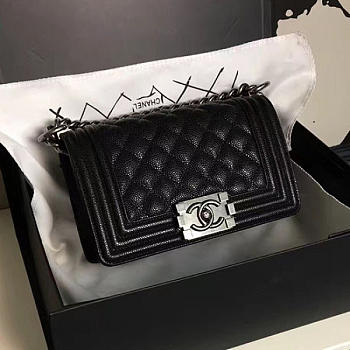 Chanel Small Quilted Caviar Boy Bag Black Silver VS03258 20cm