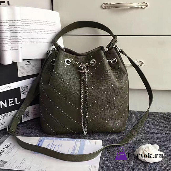 Chanel Calfskin Bucket Bag Green A93598 27cm - 1