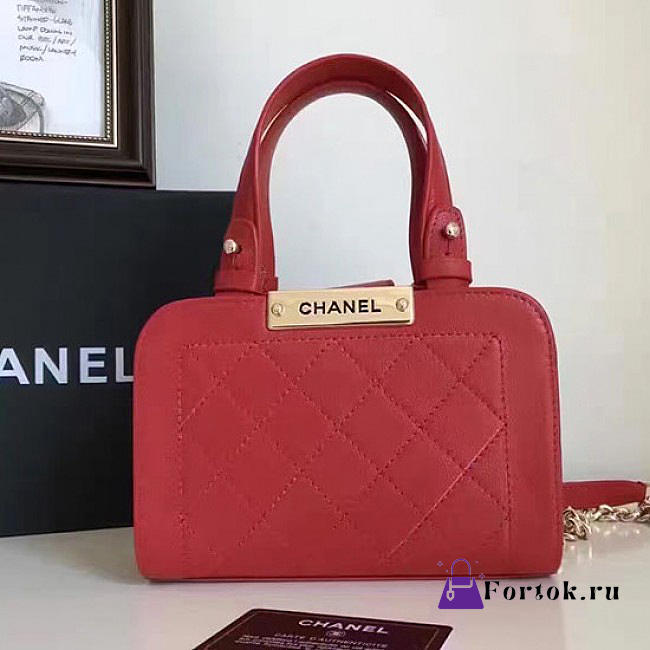 Chanel Small Label Click leather Shopping Bag Red A93731 20cm - 1