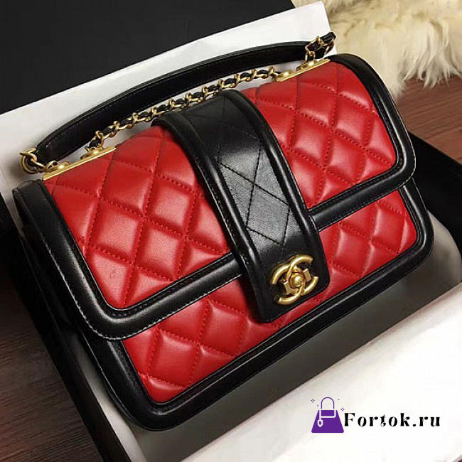 Chanel Quilted Lambskin Flap Bag Red and Black A91365 25.5cm - 1