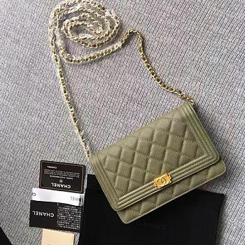 Chanel Caviar WOC Chain Boy Bag Wallet Green A80287 19cm 