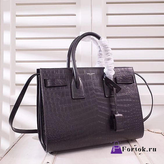 YSL Classic Sac-De-Jour Small in Embossed Crocodile Shiny Black 32cm - 1