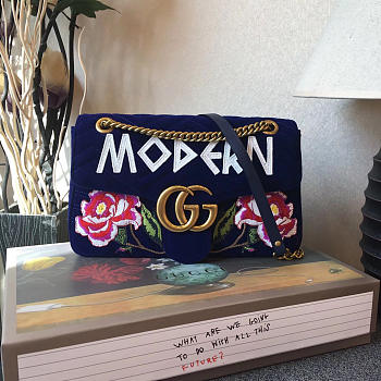 Gucci GG Marmont Shoulder Bag LOVED Navy Blue 31cm