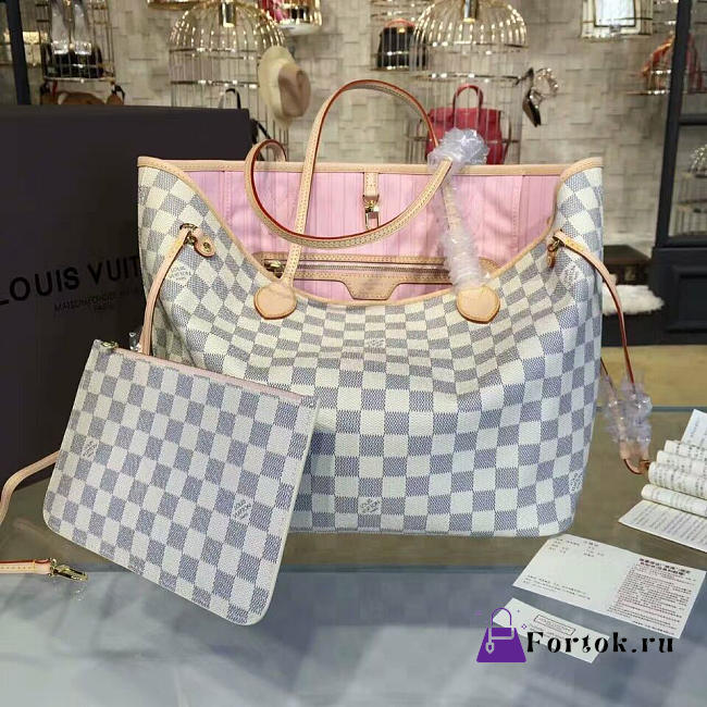 Louis Vuitton NEVERFULL MM Damier Azur Canvas Rose Ballerine 3304 32cm - 1