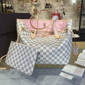 Louis Vuitton NEVERFULL MM Damier Azur Canvas Rose Ballerine 3304 32cm