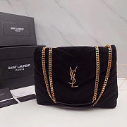 YSL LOULOU Monogram Quilted Velvet Shoulder Bag Black 30cm - 1