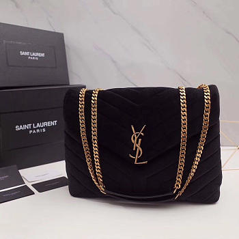 YSL LOULOU Monogram Quilted Velvet Shoulder Bag Black 30cm