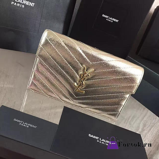 YSL Monogram Chain Wallet WOC Gold Metallic 19cm  - 1