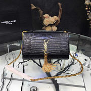 YSL MONOGRAM KATE Gold Tassel In Embossed Crocodile Shiny Black 5056 24cm - 1