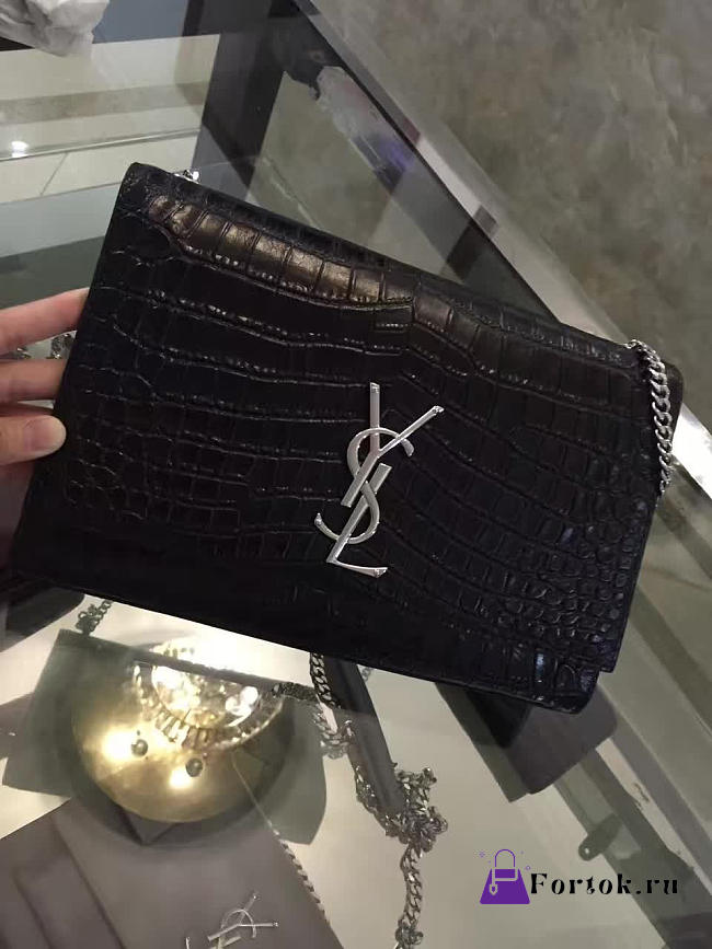 YSL MONOGRAM KATE IN EMBOSSED CROCODILE SHINY Black 5063 28.5cm - 1