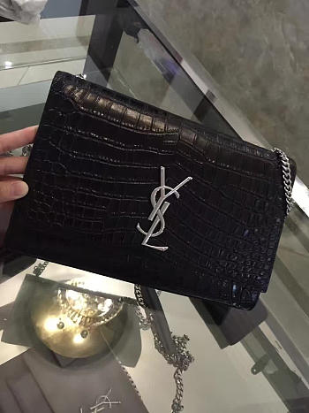 YSL MONOGRAM KATE IN EMBOSSED CROCODILE SHINY Black 5063 28.5cm