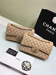 CHANEL Lambskin Leather Flap Bag Gold/Silver Beige 25cm - 3