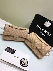 CHANEL Lambskin Leather Flap Bag Gold/Silver Beige 25cm - 5