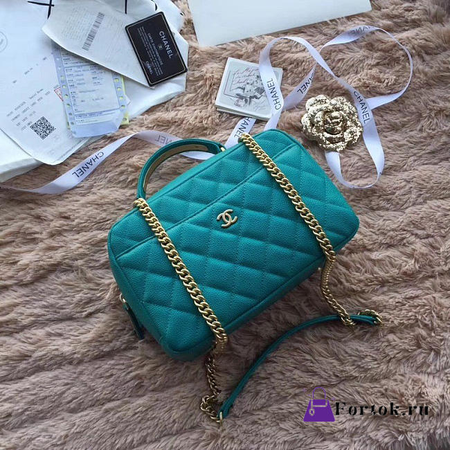 Chanel Bowling Bag Jersey & Gold-Tone Metal Green A69924 24cm  - 1