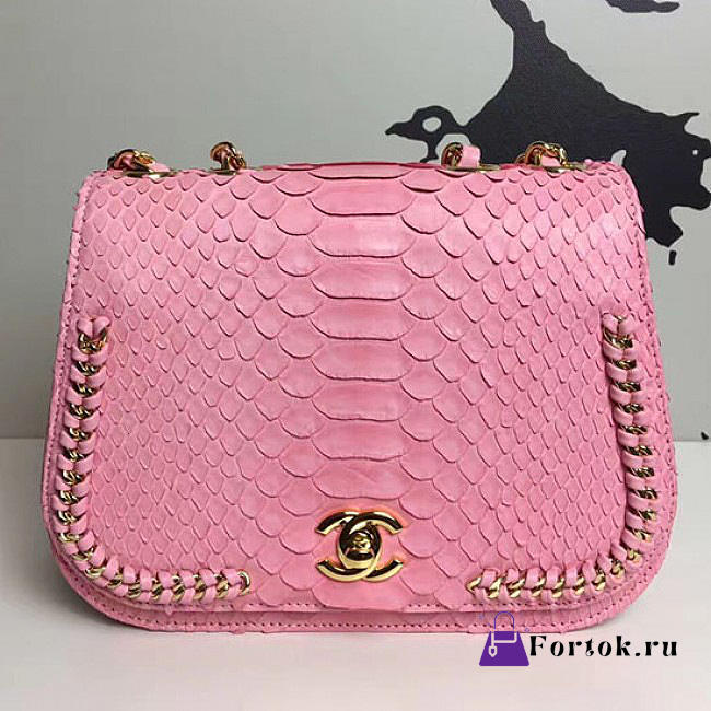 Chanel Snake Embossed Flap Shoulder Bag Pink A98774 20cm - 1
