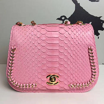 Chanel Snake Embossed Flap Shoulder Bag Pink A98774 20cm