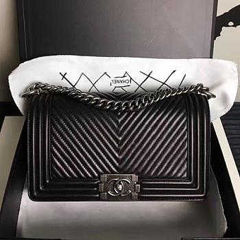 Chanel Medium Chevron Lambskin Quilted Boy Bag Black VS03203 25cm