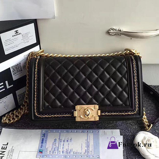 Chanel Lambskin Medium Boy Bag Black A67086 25cm  - 1