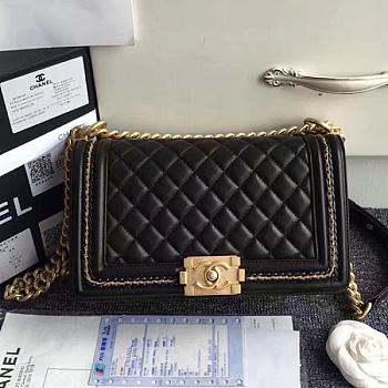 Chanel Lambskin Medium Boy Bag Black A67086 25cm 