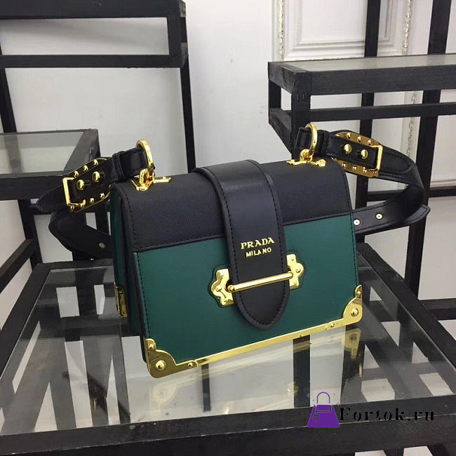 Prada Cahier Leather Shoulder Bag 1BD045 Green - 1
