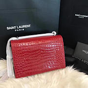 YSL SUNSET Chain Wallet Crocodile Embossed Shiny Red 4860 17cm  - 5
