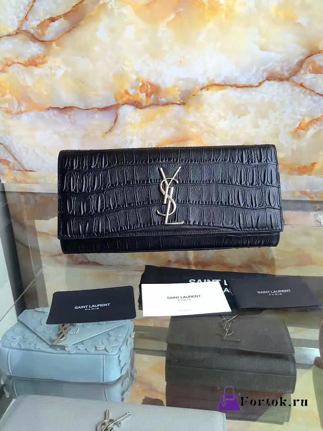 YSL MONOGRAM KATE Clutch IN EMBOSSED CROCODILE SHINY Black 4963 27cm  - 1