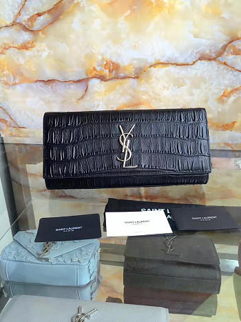 YSL MONOGRAM KATE Clutch IN EMBOSSED CROCODILE SHINY Black 4963 27cm 