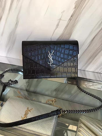 YSL MONOGRAM KATE CROCODILE EMBOSSED SHINY Black 5029 19cm