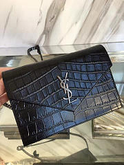 YSL MONOGRAM KATE CROCODILE EMBOSSED SHINY Black 5029 19cm - 5