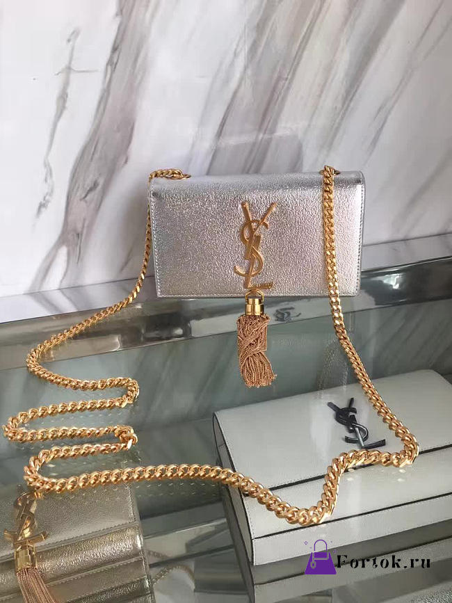 YSL MONOGRAM KATE Gold Tassel in Silver Metallic 5044 17cm - 1
