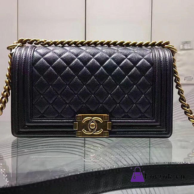 Chanel Quilted Caviar Medium Boy Bag Gold Hardware Black VS01578 25cm - 1