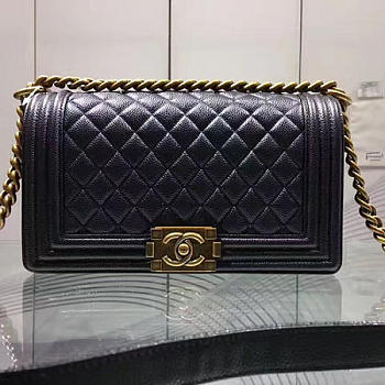 Chanel Quilted Caviar Medium Boy Bag Gold Hardware Black VS01578 25cm