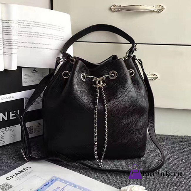 Chanel Calfskin Bucket Bag Balck A93597 27cm - 1