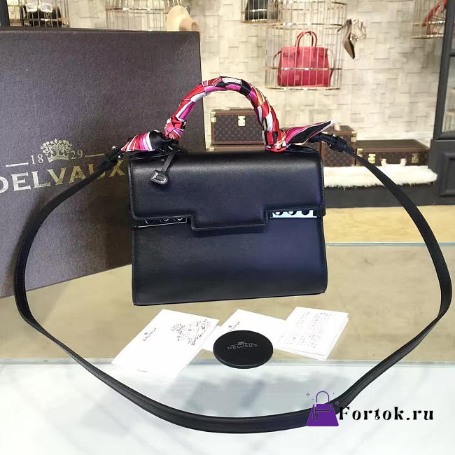 Delvaux Calfskin Mini Tempete Satchel Black 21cm - 1