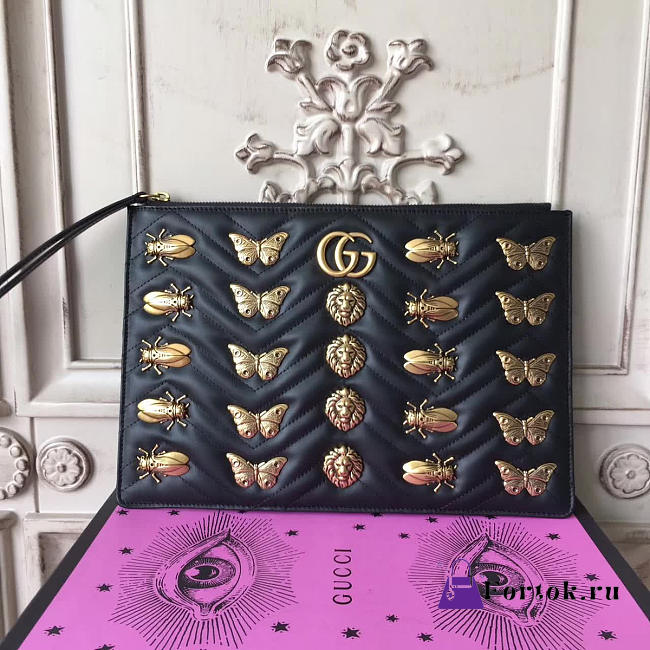 Gucci GG Leather Clutch Bag Black 04 30cm - 1