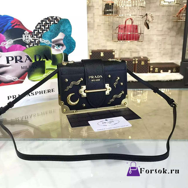 Prada Cahier Leather Shoulder Bag Meteor Black 4264 - 1