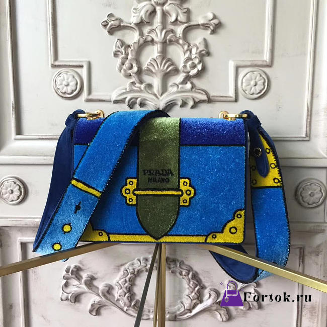 Prada Cahier Velvet Shoulder Bag Blue 4319 - 1