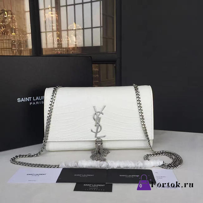 YSL MONOGRAM KATE Silver Tassel Crocodile White 4759 28.5cm  - 1