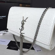 YSL MONOGRAM KATE Silver Tassel Crocodile White 4759 28.5cm  - 3