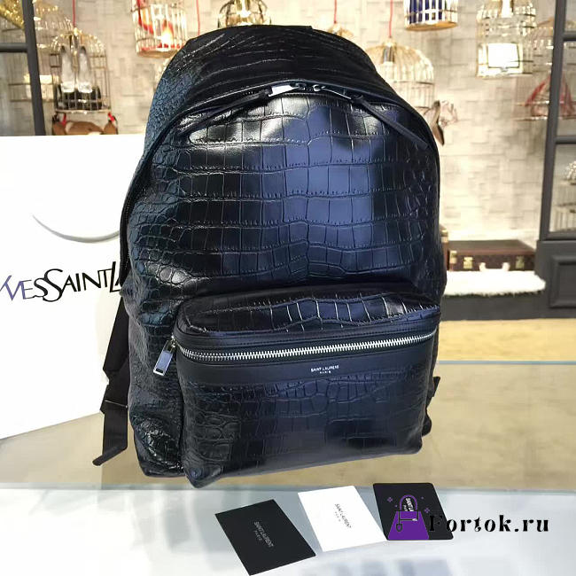 YSL Monogram Backpack Crocodile Leather Black 4803 31cm  - 1