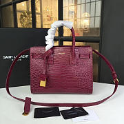 YSL Sac-De-Jour CROCODILE EMBOSSED SHINY Red Wine 26cm  - 1