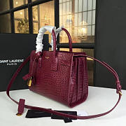 YSL Sac-De-Jour CROCODILE EMBOSSED SHINY Red Wine 26cm  - 5