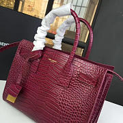 YSL Sac-De-Jour CROCODILE EMBOSSED SHINY Red Wine 26cm  - 3