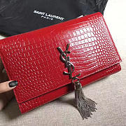 YSL MONOGRAM KATE Silver Tassel Crocodile Leather Red 4966 24cm  - 5