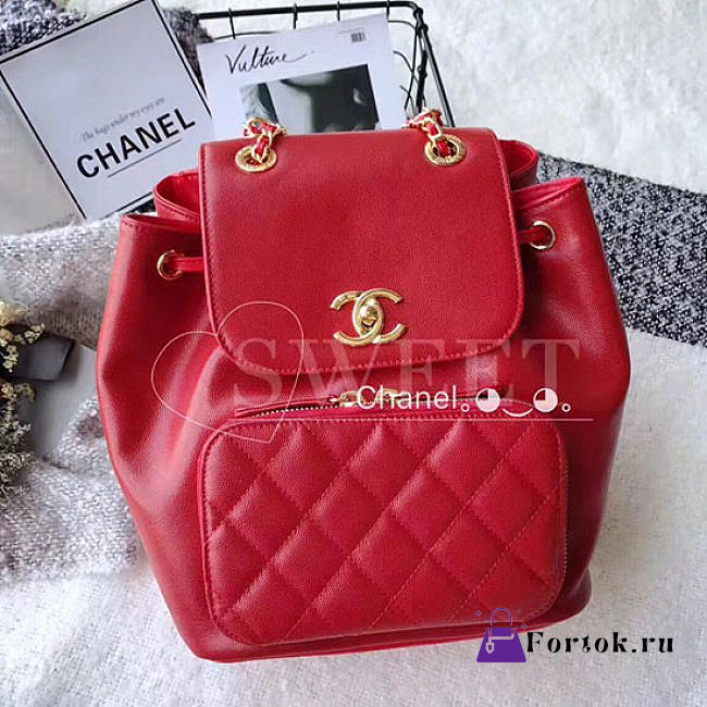 Chanel Grained Calfskin Gold-Tone Metal Backpack Red A93748 26cm - 1
