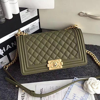 Chanel Quilted Caviar Medium Boy Bag Green A67086 25cm