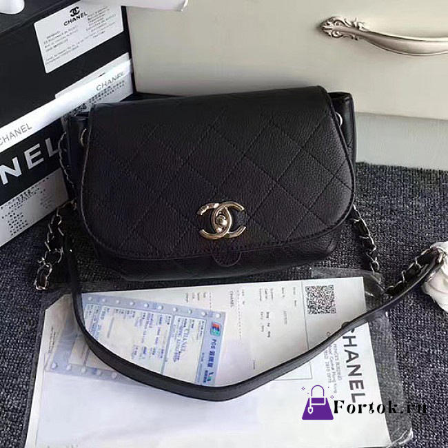 Chanel Grained Calfskin Caviar Stitched Shoulder Bag Black A92949 VS08810 - 1