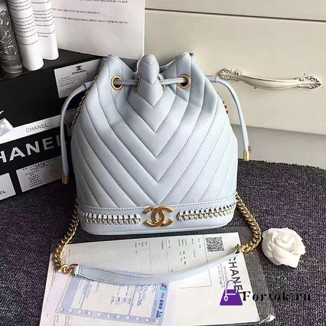 Chanel Lambskin Drawstring Bucket Bag Light Blue A91885 25cm - 1